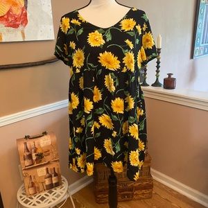 🌻FOREVER 21 NWOT Sunny Artsy Floral Short Sleeve Mini Dress L